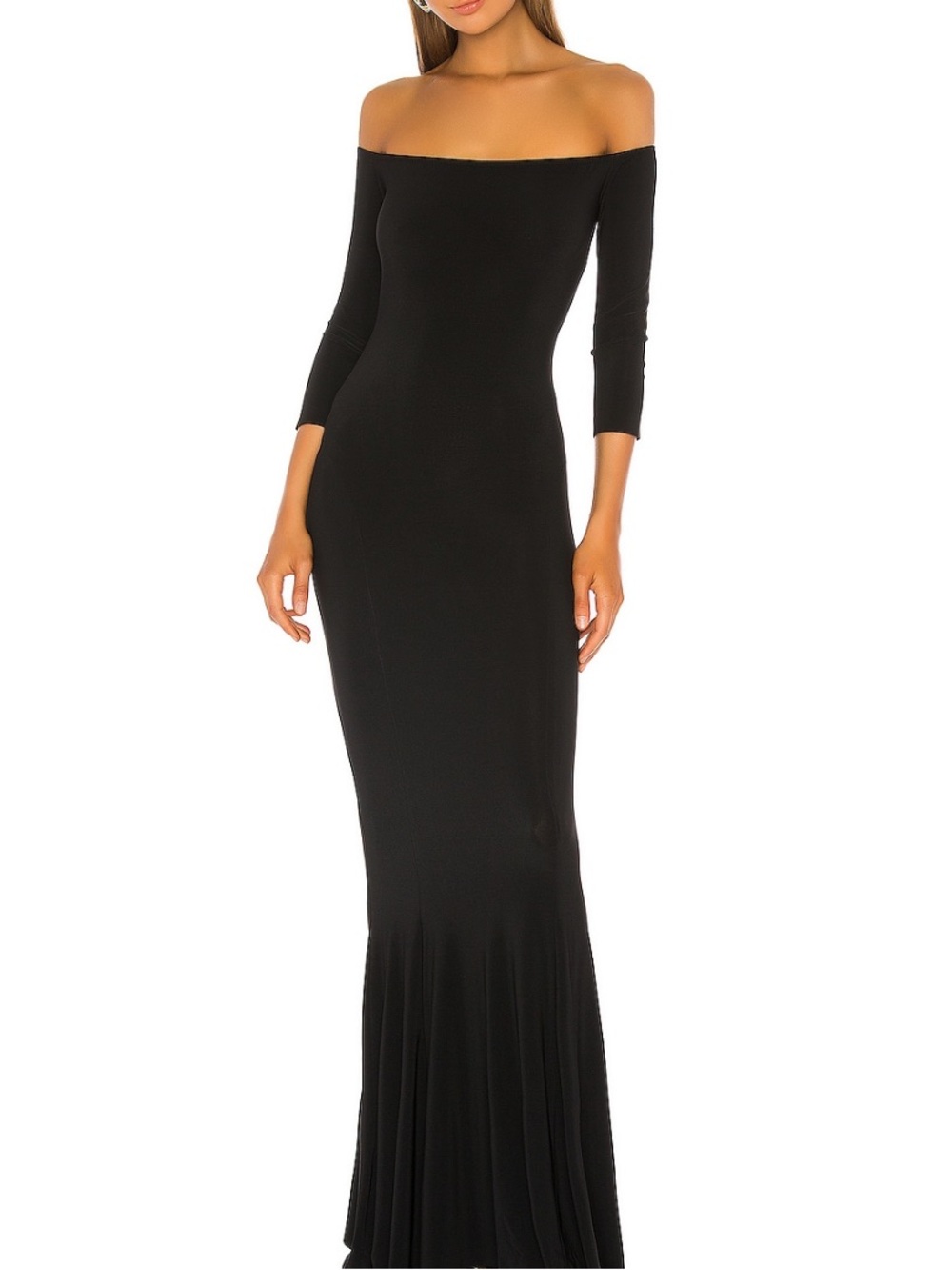 Off shoulder fishtail gown